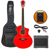 Guitarra Electroacustica Media Caja Eq Afinador Ampli Funda