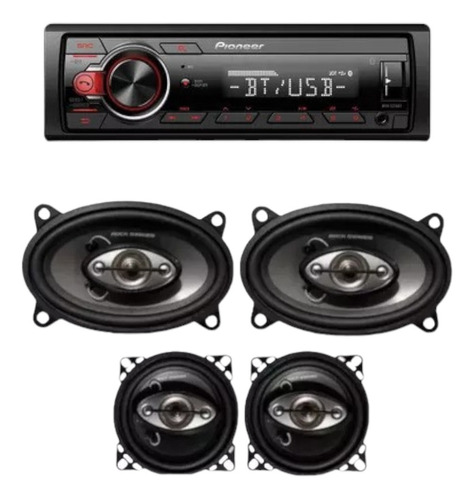 Estereo Pioneer Bluetooth + Bocinas Rock Series 4x6 Y 4 PuLG