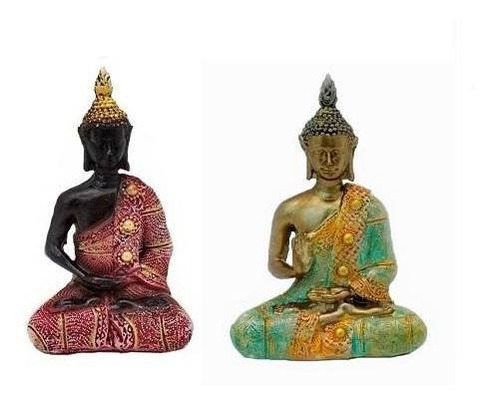 2 Figuras Decorativas Budas Thai Meditando/ Dco