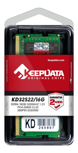 Memória Ram Notebook Ddr4 16gb 3200mhz Keepdata Kd32s22/16g