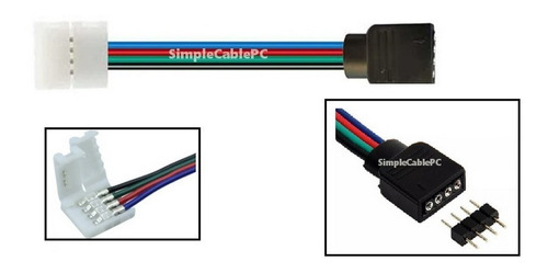 Conector Cable Rgb 4 Pin Hembra Y Conector Presión Cinta Led