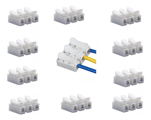 Bornera Con Botones Conector Rapido Para 3 Cables X10 