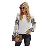 Blusa Para Dama Manga Larga Animal Print Leopardo Moderna