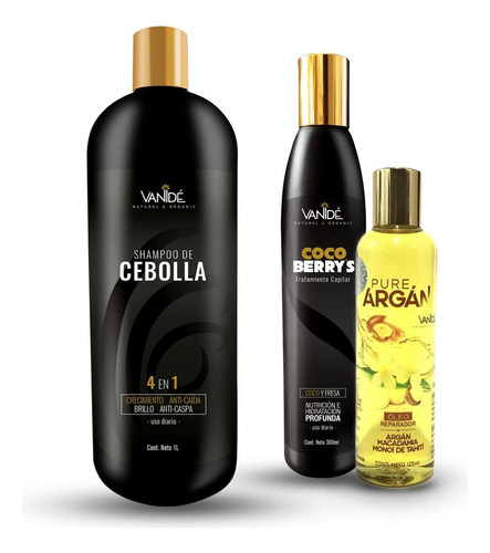 1 Shampoo De Cebolla + 1 Cocoberrys + Oleo Pure Argan Vanide