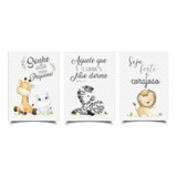 Quadro Decorativo Animais Safari Quarto Bebê Menino 3 Peças