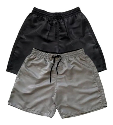 Kit 2 Bermudas Short Moda Praia Lisa Tactel Piscina Academia