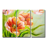 Cuadros Flores Grande Moderno Decorativo Tríptico Tela 60x90