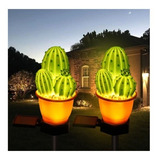 Estaca Solar Para Jardín Modelo Cactus. Luz Led