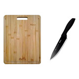 Set X2 Cuchillo Acero Cheff Basic 7 Negro Tabla Picar Bambu