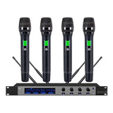Kit Microfone Uhf Profissional Sem Fio 4 Bastões 590-890 Hz Cor Preto