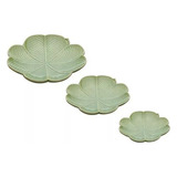 Conjunto De Travessas Lyor Banana Leaf Cerâmica 3 Peças 