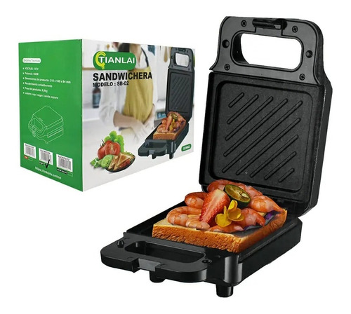 Mini Parrilla Sandwichera Electrica 650w Waflera Antiadheren Color Negro