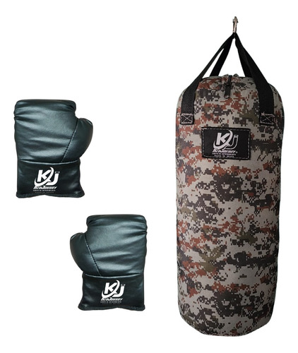 Saco De Boxeo Niño 7k Y Guantes Camuflaje Costal Box Karate