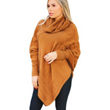 Blusa Poncho Kimono Tricot Inverno Tam. Único Marrom Em 6x