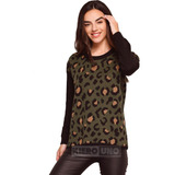 Sweater De Lana Mujer Animal Print Cuello Redondo Kierouno