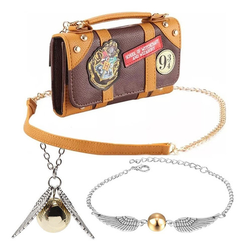 Cartera Hogwarts Bolsa Mágica De Harry Potter Con Collar Y P