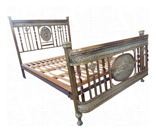 Antigua Cama De Bronce 2 Plazas Estilo Chippendale Original