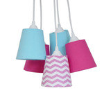 Lustre Pendente Luminária Cacho Mix Chevron Rosa E Azul