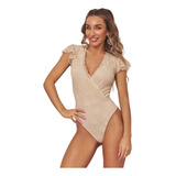 Body Blusa Mujer Encaje Beige Escote Cruzado Novia Civil