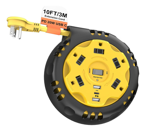 Enrollador De Cable De Extensión De Regleta Retráctil...