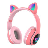 Auriculares Bluetooth Inalámbricos Orejas Gato Luz Led Color Rosa