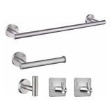 Juego Set De 5 Accesorios Para Baño Plata Acero Inoxidable