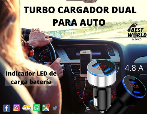 Turbo Cargador Dual P/auto Con Indicador De Nivel De Batería
