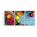 Reloj De Pared Triptico Cocina Frutas Verduras Deco Moderno