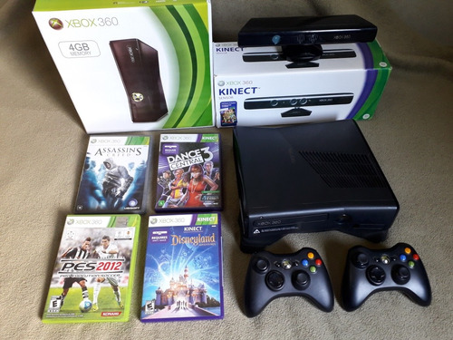 Xbox 360 2 Controles Kinect 4 Jogos + Garantia + 12 X Cartão