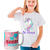 Playera Unicornio Para Niñas Combo Kit Con Taza Unicornio