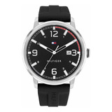 Reloj Tommy Hilfiger Para Caballero 1710481 Color De La Correa Negro Color Del Bisel Plateado Color Del Fondo Negro