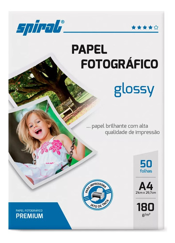 Papel Fotográfico A4 180g Glossy Brilhante Paper 50 Fl