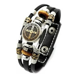 Pulsera  Cuero Medalla San Benito  Hombre Y Mujer 2 Unidades