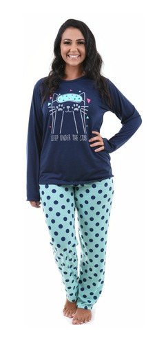 Pijama Feminino De Frio Adulto Inverno Longo Rosa Personagem