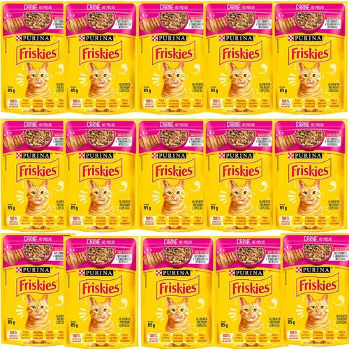 15 Sachês Ração Úmida Friskies 85g P/ Gato Adulto E Filhotes