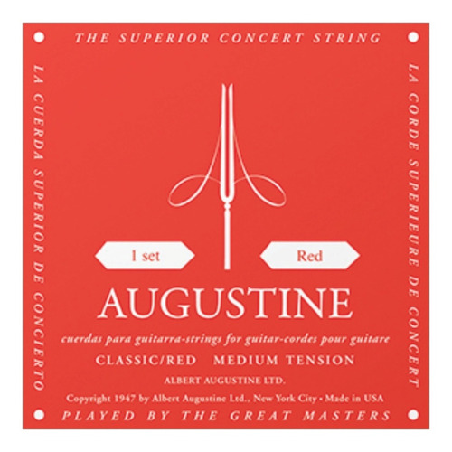 Cuerdas Guitarra Clasica Augustine Classic Red Tension Media