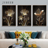 Quadro Decorativo 3 Peças 40x60 Abstrato Floral Flores Gold