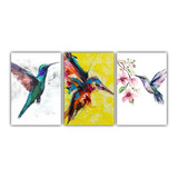 Cuadro Lienzo Canvas 40x50cm Pintura Colibri Tipo Oleo 3pz