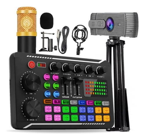 Kit Mesa De Som Mixer + Microfone+ Webcam Tripé Profissional