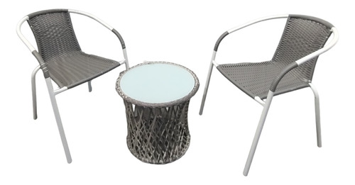 Set De Jardin Sillas Rattan + Mesa Auxiliar Vidrio Reforzado