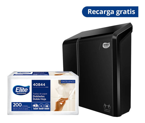 Dispensador Negro Toalla Interfoliada + Carga Gratis 200un