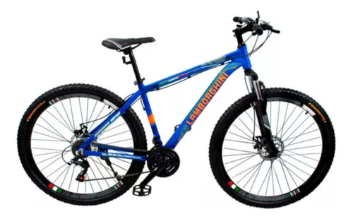 Bicicleta Mountain Bike Lamborghini Aluminio 21 Velocidades Shimano Rodado 29 Suspension Frenos A Disco Color Azul Talle L Con Pie De Apoyo 