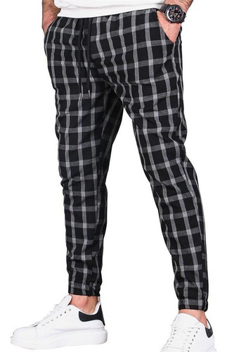 Pantalón A Cuadros Con Cordón For Hombre Joggers Con Bolsil