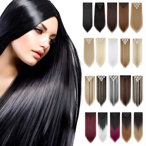 Extensiones Cabello Clip Cortinas Rectas Largas 7 Piezas