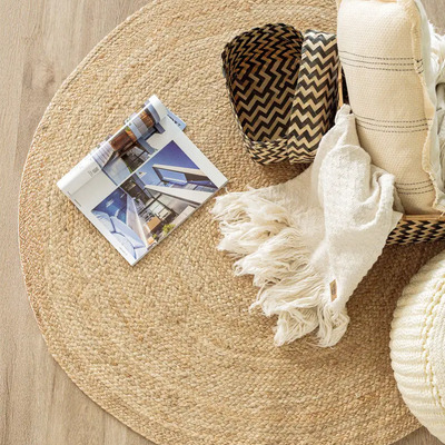 Tapete Redondo Mihran Yute Natural Ø120 cm Decorativo Habitaciones | Envío gratis