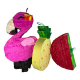 3 Mini Piñatas Decorativas Fiesta Hawaiana Flamingo Piña Lua