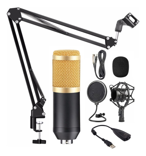 Kit Microfono Soporte Brazo Antipop Araña Color Dorado