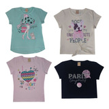 4 Blusinhas Camisetas Baby Look Feminina Verão Menina 4a14