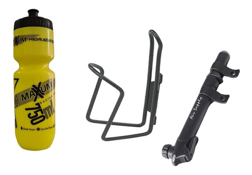 Combo Accesorios Bici Porta Caramañola Inflador Botella 3  