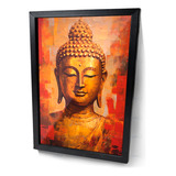 Quadro Pintura Buda Dourado Moldura Preta E Vidro